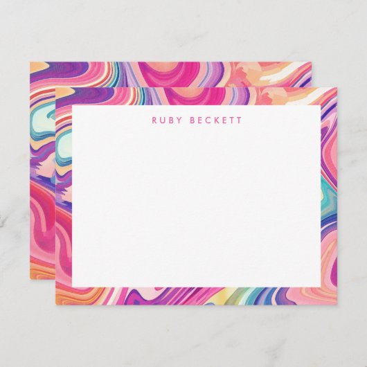 ピンクパープルマーリングカラフル抽象芸術 ノートカード (正面/裏面)