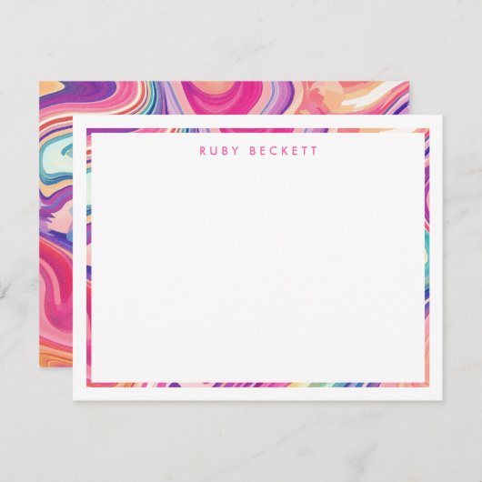 ピンクパープルマーリングカラフル抽象芸術II ノートカード (正面/裏面)