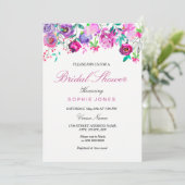 ピンクパープルミントウオーターカラーフラワーズブライダルシャワー 招待状 (スタンド正面)