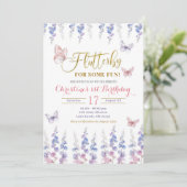 ピンクパープルメドウフローラバタフライ誕生日 招待状 (スタンド正面)