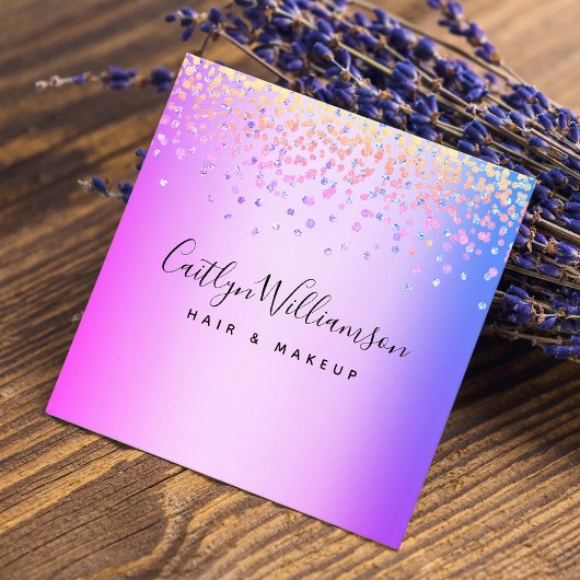 ピンクパープルモダンシック美容師メイクアップアーティスト スクエア名刺