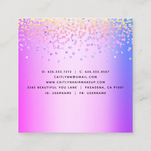 ピンクパープルモダンシック美容師メイクアップアーティスト スクエア名刺 (裏面)