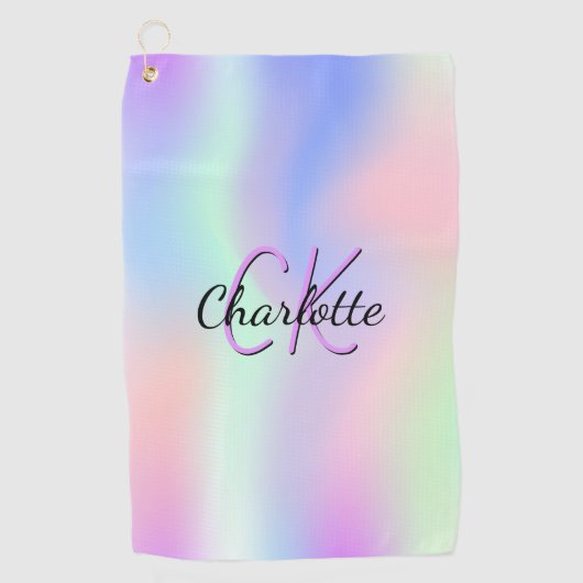 ピンクパープルモノグラムホログラフィー ゴルフタオル (正面)