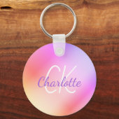 ピンクパープルモノグラム名ホログラフィック キーホルダー (正面)