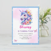 ピンクパープルユニコーンの魔法の日4th誕生日 招待状 (スタンド正面)