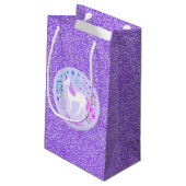 ピンクパープルユニコーングリッター パーソナライズされた スモールペーパーバッグ (裏面アングル)