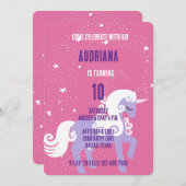 ピンクパープルユニコーンスターズ誕生日 招待状 (正面/裏面)