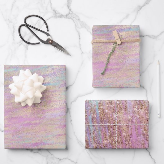 ピンクパープルユニコーンスパークルグリジー金ゴールド ラッピングペーパーシート (正面)
