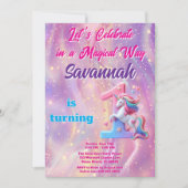 ピンクパープルユニコーンファースト誕生日招待状 招待状 (正面)