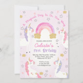 ピンクパープルユニコーンマジカルデー1st誕生日 招待状 (正面)