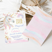 ピンクパープルユニコーン四回の魔法の4歳の誕生日 招待状