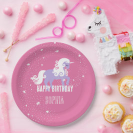 ピンクパープルユニコーン誕生日 ペーパープレート