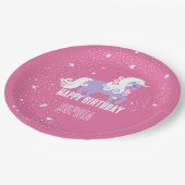 ピンクパープルユニコーン誕生日 ペーパープレート (アングル)