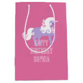 ピンクパープルユニコーン誕生日 ミディアムペーパーバッグ (正面)