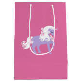 ピンクパープルユニコーン誕生日 ミディアムペーパーバッグ (裏面)