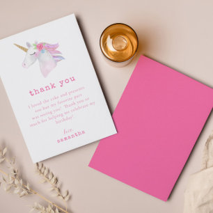 ピンクパープルユニコーン金ゴールドグリッター誕生日パーティー サンキューカード