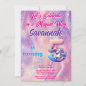 ピンクパープルユニコーン5th誕生日パーティーへの招待 招待状 (正面)