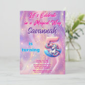 ピンクパープルユニコーン5th誕生日パーティーへの招待 招待状 (スタンド正面)