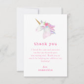 ピンクパープルユニコーン ゴールドグリッター 誕生日パーティー サンキューカード (正面)