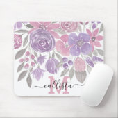 ピンクパープルライトセージグリーンフローラ水彩 マウスパッド (マウス)