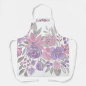 ピンクパープルライトセージ緑のフローラ水彩 エプロン (正面)