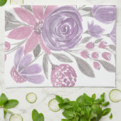 ピンクパープルライトセージ緑のフローラ水彩 キッチンタオル (折り畳み)