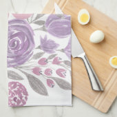 ピンクパープルライトセージ緑のフローラ水彩 キッチンタオル (四つ折り)