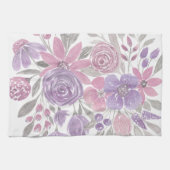 ピンクパープルライトセージ緑のフローラ水彩 キッチンタオル (横)