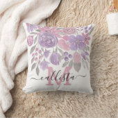 ピンクパープルライトセージ緑のフローラ水彩 クッション (ブランケット)