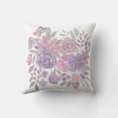 ピンクパープルライトセージ緑のフローラ水彩 クッション (裏面)