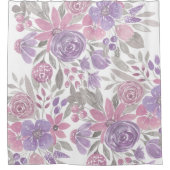 ピンクパープルライトセージ緑のフローラ水彩 シャワーカーテン (正面)