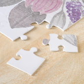 ピンクパープルライトセージ緑のフローラ水彩 ジグソーパズル (側面)