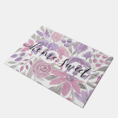 ピンクパープルライトセージ緑のフローラ水彩 ドアマット (アングル)