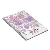 ピンクパープルライトセージ緑のフローラ水彩 ノートブック (右側)