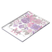 ピンクパープルライトセージ緑のフローラ水彩 ノートブック (左側)