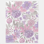 ピンクパープルライトセージ緑のフローラ水彩 フリースブランケット (正面)