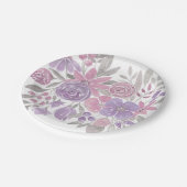 ピンクパープルライトセージ緑のフローラ水彩 ペーパープレート (アングル)