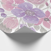ピンクパープルライトセージ緑のフローラ水彩 ラッピングペーパー (角)