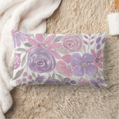 ピンクパープルライトセージ緑のフローラ水彩 ランバークッション (ブランケット)