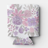 ピンクパープルライトセージ緑のフローラ水彩 缶クーラー (裏面)