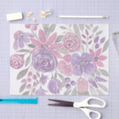 ピンクパープルライトセージ緑のフローラ水彩 薄葉紙 (クラフト)