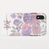 ピンクパープルライトセージ緑のフローラ水彩 Case-Mate iPhoneケース (裏面(横))