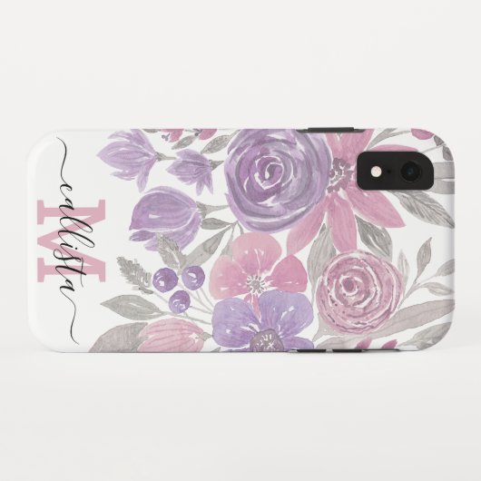 ピンクパープルライトセージ緑のフローラ水彩 Case-Mate iPhoneケース (裏面(横))