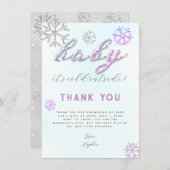 ピンクパープルライン石ベビーシャワーありがとう 招待状 (正面/裏面)