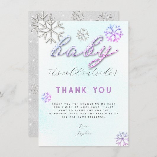 ピンクパープルライン石ベビーシャワーありがとう 招待状 (正面/裏面)