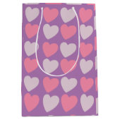 ピンクパープルラブハートパターン ミディアムペーパーバッグ (正面)