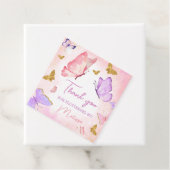 ピンクパープルリトルバタフライバースデーパーティースクエア フェイバータグ (インサイチュ)