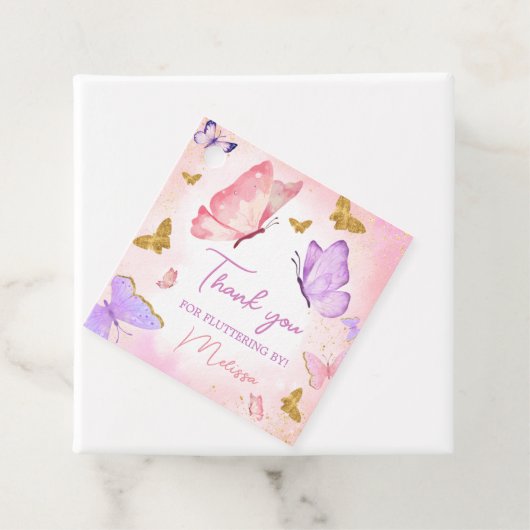 ピンクパープルリトルバタフライバースデーパーティースクエア フェイバータグ (インサイチュ)
