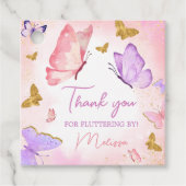 ピンクパープルリトルバタフライバースデーパーティースクエア フェイバータグ (正面)