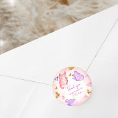 ピンクパープルリトルバタフライバースデーパーティー ラウンドシール